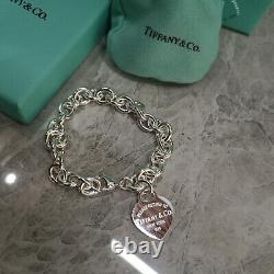 Tiffany & Co. Heart Tag Charm Bracelet Chain 925 Sterling Silver 8.26 Bracelet