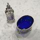 Tiffany & Co. Makers Sterling Silver Salt Cellar & Pepper Shaker With Cobalt Glass