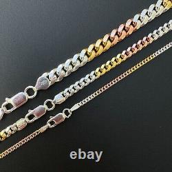 Tri Color Yellow Rose Gold Plated 925 Sterling Silver Miami Cuban Chain 2-6mm