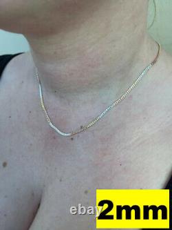 Tri Color Yellow Rose Gold Plated 925 Sterling Silver Miami Cuban Chain 2-6mm