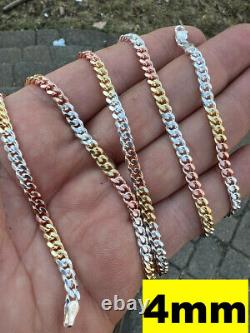 Tri Color Yellow Rose Gold Plated 925 Sterling Silver Miami Cuban Chain 2-6mm