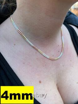 Tri Color Yellow Rose Gold Plated 925 Sterling Silver Miami Cuban Chain 2-6mm