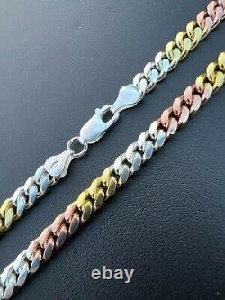 Tri Color Yellow Rose Gold Plated 925 Sterling Silver Miami Cuban Chain 2-6mm