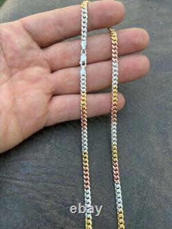 Tri Color Yellow Rose Gold Plated 925 Sterling Silver Miami Cuban Chain 2-6mm