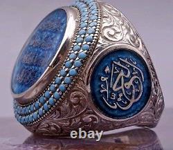 Turkish Handmade 925 sterling silver SPECAL slamic Turquose Men's Ring Sz 11