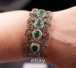Turkish Jewelry Handmade 925 Sterling Silver Green Emerald Bracelet Bangle Cuff