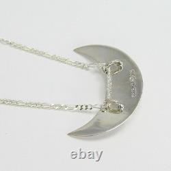 Very Large Sterling Silver Crescent Moon Rainbow Moonstone 18 Necklace Pendant