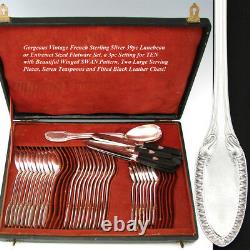 Vint. French Empire Style Sterling Silver 39pc Flatware Set, Winged SWAN Pattern