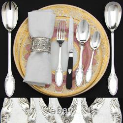 Vint. French Empire Style Sterling Silver 39pc Flatware Set, Winged SWAN Pattern
