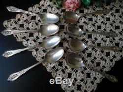 Vintage 8 Sterling Silver Teaspoons & Soup Spoons Rose Point Elegant Flatware