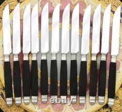 Vintage French 24pc Sterling Silver & Ebony Handled Table Knife Set, Stainless