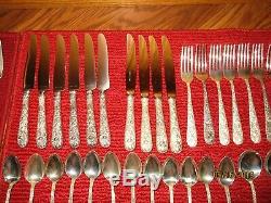 Vintage S Kirk & Son Repousse 67 pc Sterling Silver flatware & serving pcs set