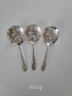 Vintage S Kirk Sterling Silver Repousse Bon Bon Spoon Set of 3