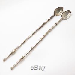 Vtg 925 Sterling Silver Set Of Long Steering Spoon Straw