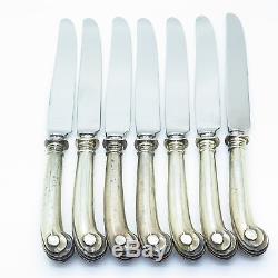 Vtg LBJ Tuttle Onslow 925 Sterling Silver Set Of 7 Pistol-Handle Dinner Knives