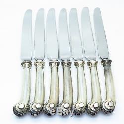 Vtg LBJ Tuttle Onslow 925 Sterling Silver Set Of 7 Pistol-Handle Dinner Knives