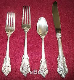 Vtg WALLACE GRANDE BAROQUE. 925 STERLING SILVER FLATWARE One 4 PC Place Setting
