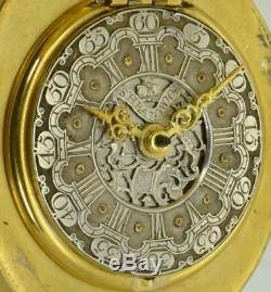 WOW! UNIQUE Verge Fusee 18k gild sterling silver Memento Mori Skull Clock c1747