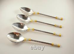 Wallace Golden Aegean Weave Sterling Silver Oval Soup Dessert Spoons Set of 4