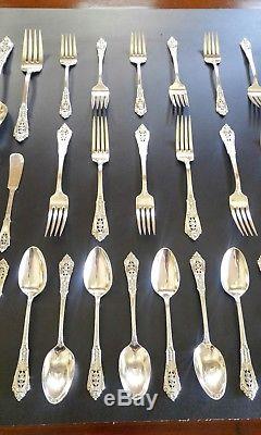 Wallace Rose Point Sterling Silver Flatware 49 Pcs / 5 Pc /service For 8 Set