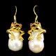 White Pearl Baroque Red Ruby 14k Gold Plate 925 Sterling Silver Frog Earrings