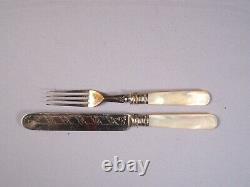 William Beatson&Sons Sheffield Band Mother Pearl Silver Plate Flatware Sterling