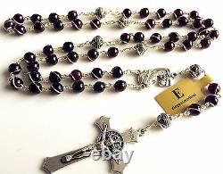Wire Wrap Garnet & 925 Sterling Silver Beads Catholic ROSARY Crucifix NECKLACE
