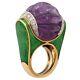 Women Sterling Silver Ring 925 Cubic Zirconia Gold Plated Amethyst Green Adastra