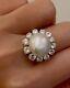 Women Sterling Silver Ring 925 Cubic Zirconia Halo Pearl Round Engagement Jewels