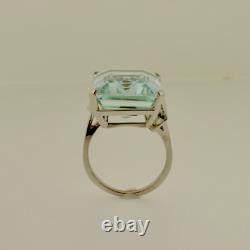 Women's 925 Sterling Silver 18.1CT Emerald Cut Genuine Aquamarine Solitaire Ring