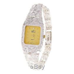 Women's 925 Sterling Silver Nugget Geneve Diamond Watch 6.5 24 grams