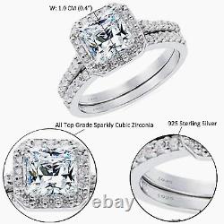 Womens 1.8 CTW Princess Cut 925 Sterling Silver CZ Wedding Engagement Ring Set