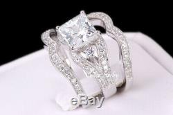 Womens 3.4ct Princess Cut 925 Sterling Silver Wedding Engagement Ring Set