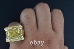 Yellow Diamond Mens Pinky Ring Pave. 925 Sterling Silver 0.53 Ct