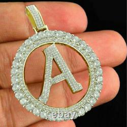 Yellow Gold Sterling Silver Initial Letter Alphabet A Lab Diamond Charm Pendant