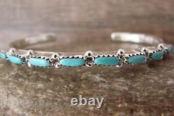 Zuni Indian Sterling Silver Turquoise Row 8 Stone Bracelet by M. Hannaweeka