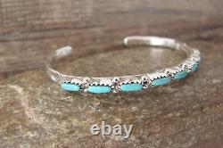 Zuni Indian Sterling Silver Turquoise Row 8 Stone Bracelet by M. Hannaweeka