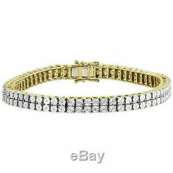 10k Or Jaune Sur Les Hommes De Diamant Sterling Silver 2 Row Tennis Bracelet 8.5