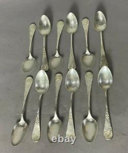 12 Cuillères en argent sterling victorien antique gravées Whiting