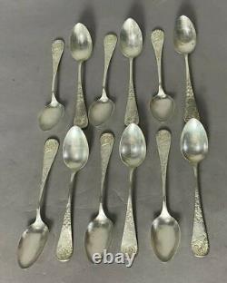 12 Cuillères en argent sterling victorien antique gravées Whiting