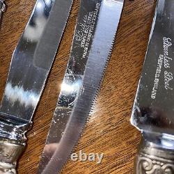 12 couteaux à steak décoratifs à manche en argent sterling
