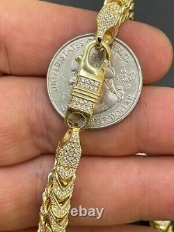 14k Gold & Real Solid 925 Argent Sterling Bracelet Franco Homme 6mm Iced Diamond