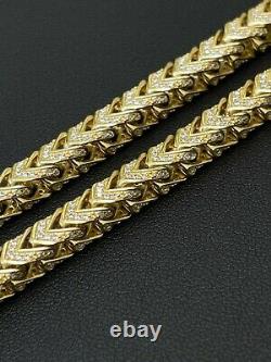 14k Gold & Real Solid 925 Argent Sterling Bracelet Franco Homme 6mm Iced Diamond