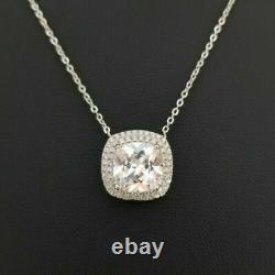 14k Or Blanc Plus De 925 Argent Sterling Rond Diamant Collier Pendentif Solitaire