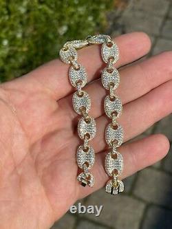 14k Or Réel 925 Argent Sterling Hommes Iced Puffed Gucci Link Bracelet Diamond