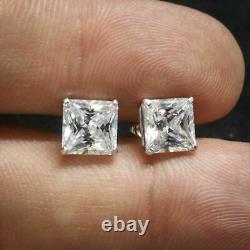 14k White Gold Over Unisex 925 Sterling Silver Princess Cut Diamond Stud Boucle D’oreille