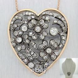 1880. Antique Victorian Coeur De Diamant Collier En Or Rose 14k En Argent Sterling J8