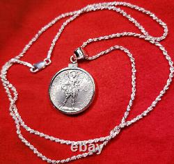 1933 Vatican St Michael The Archangel Coin Sterling Silver Pendentif Collier +box