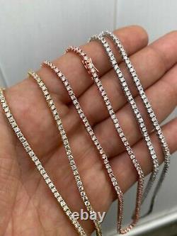 2mm Solid 925 Sterling Silver Micro Tennis Chain Real Iced Diamond Necklace Or