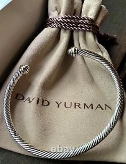$395 David Yurman Sterling Silver 925 4mm Cable Classics Bracelet Avec 18k Gold
